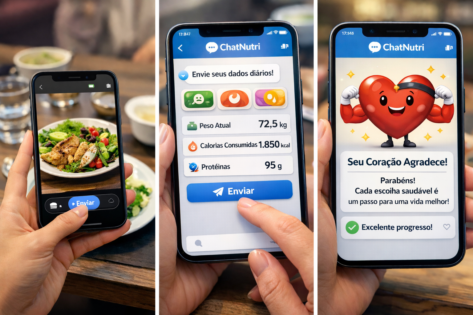 Banner do ChatNutri ilustrando envio de foto pelo WhatsApp e retorno de nutrientes